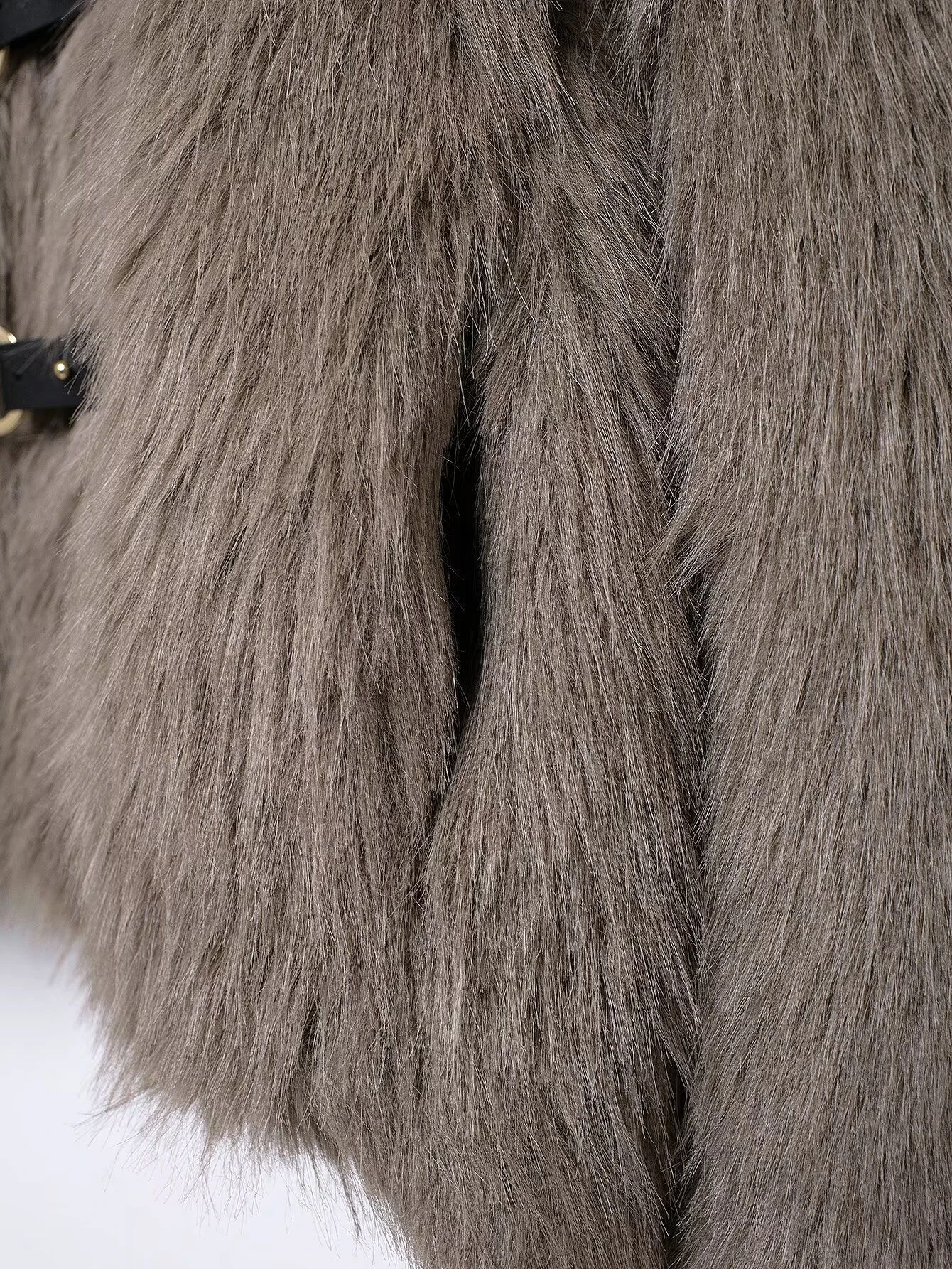 Women's Faux Fur Coat Fluffy Lapel Collar Buckle Detail Grey Short Warm Winter Jacket Elegant Luxe Chic Outerwear