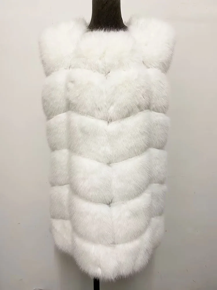 ZADORIN Fashion Female Fur Waistcoat Winter Warm Faux Fox Fur Vest Women High-Grade Cappa Fashion O-Neck Long Fur Coat Cardigan