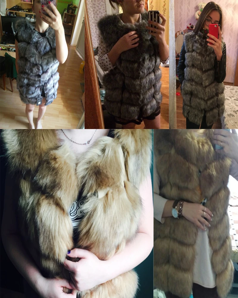 ZADORIN Fashion Female Fur Waistcoat Winter Warm Faux Fox Fur Vest Women High-Grade Cappa Fashion O-Neck Long Fur Coat Cardigan