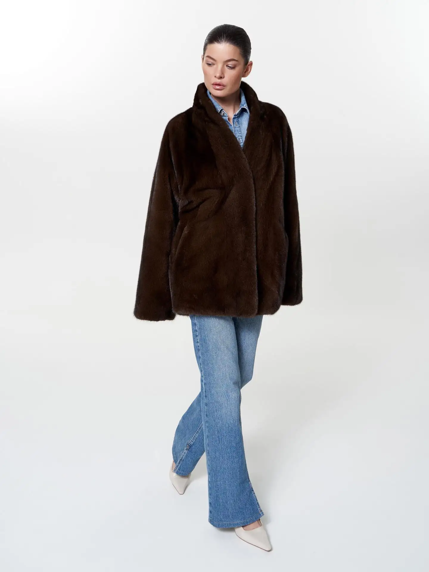 Women Winter Faux Fur Coat 2026 Warm Dark Brown Fluffy Plush Jacket Lapel Open Front Outerwear