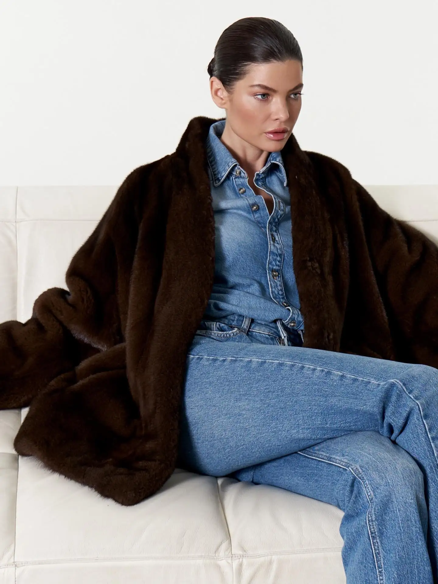 Women Winter Faux Fur Coat 2026 Warm Dark Brown Fluffy Plush Jacket Lapel Open Front Outerwear