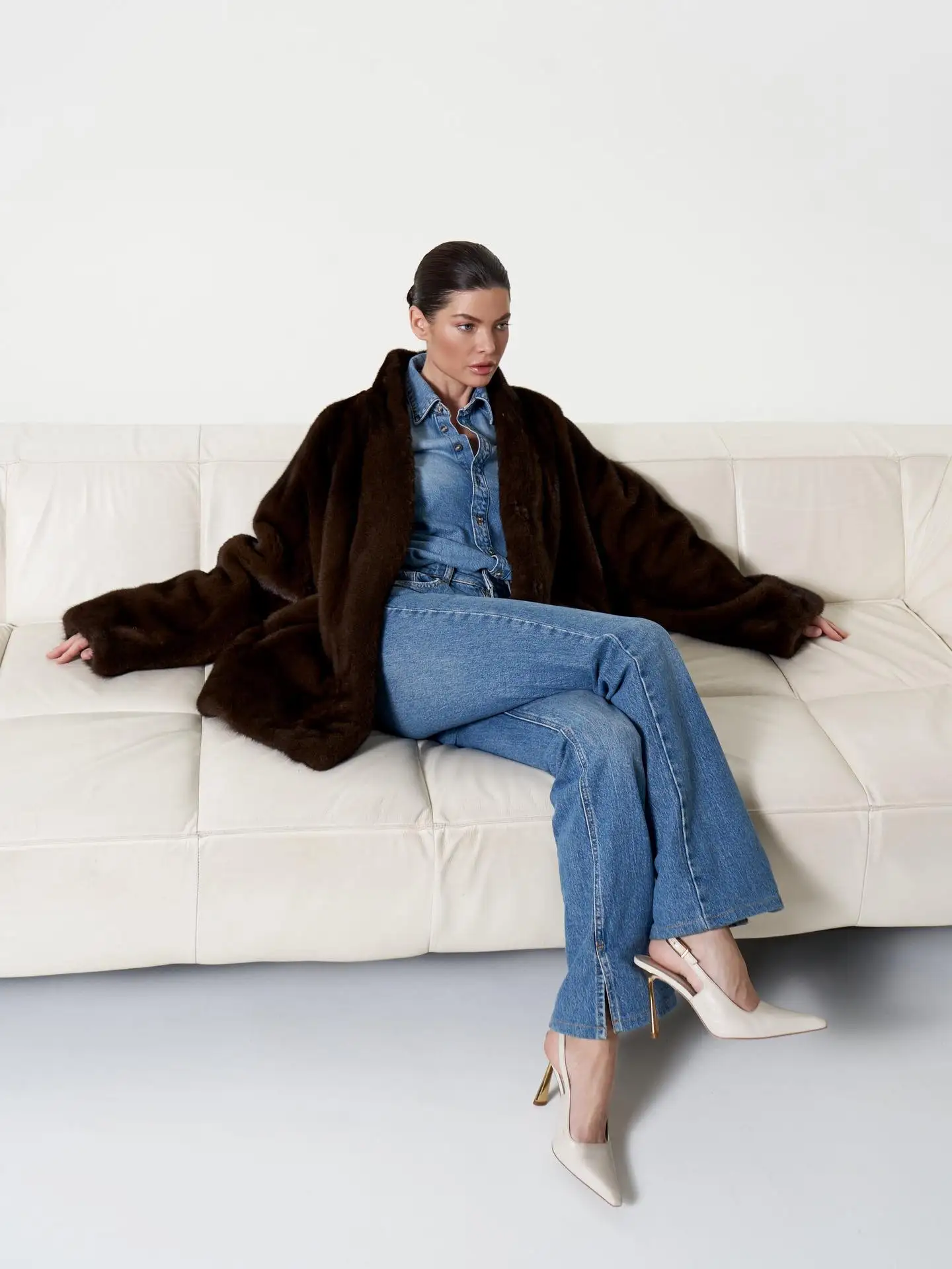 Women Winter Faux Fur Coat 2026 Warm Dark Brown Fluffy Plush Jacket Lapel Open Front Outerwear