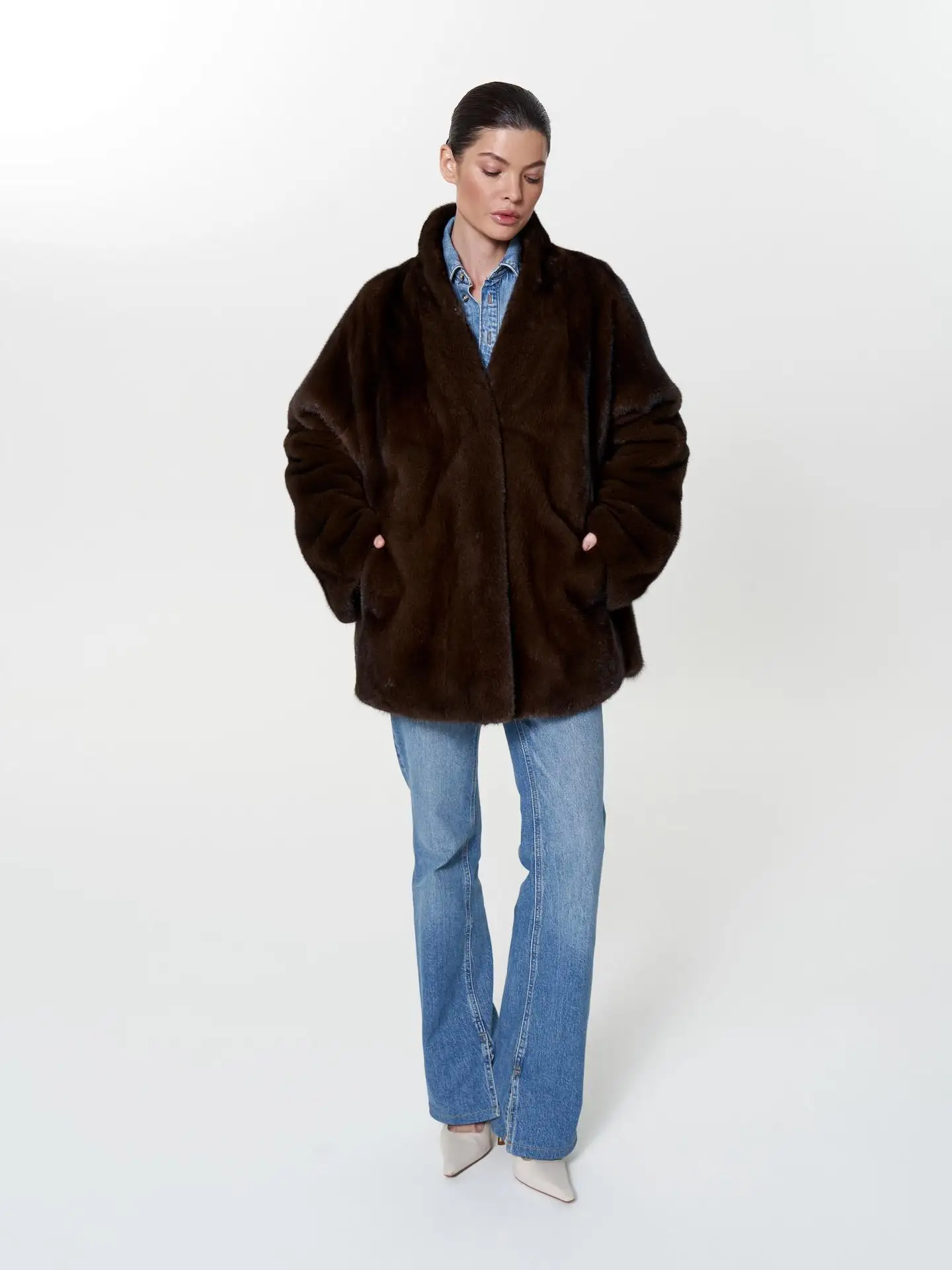 Women Winter Faux Fur Coat 2026 Warm Dark Brown Fluffy Plush Jacket Lapel Open Front Outerwear