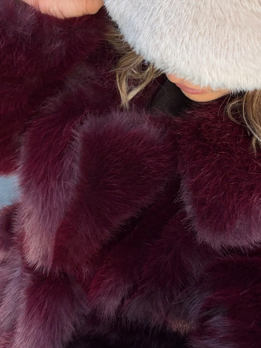 Women Winter Long Faux Fur Coat 2026 Warm Burgundy Belted Maxi Jacket Lapel Plush Overcoat Elegant Luxury Outwear