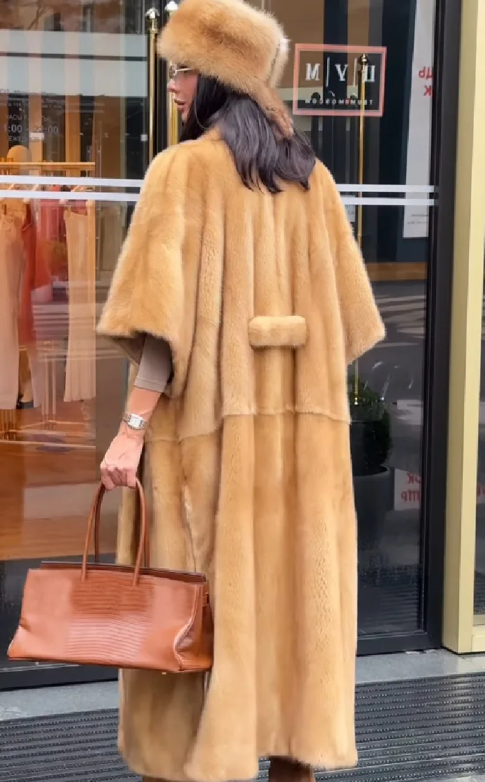 LANMREM Women Faux Mink Fur Long Cape Coat Open‑Front Wide Dolman Sleeve Luxury Loose Autumn Winter Outer Overcoat 2DB8913