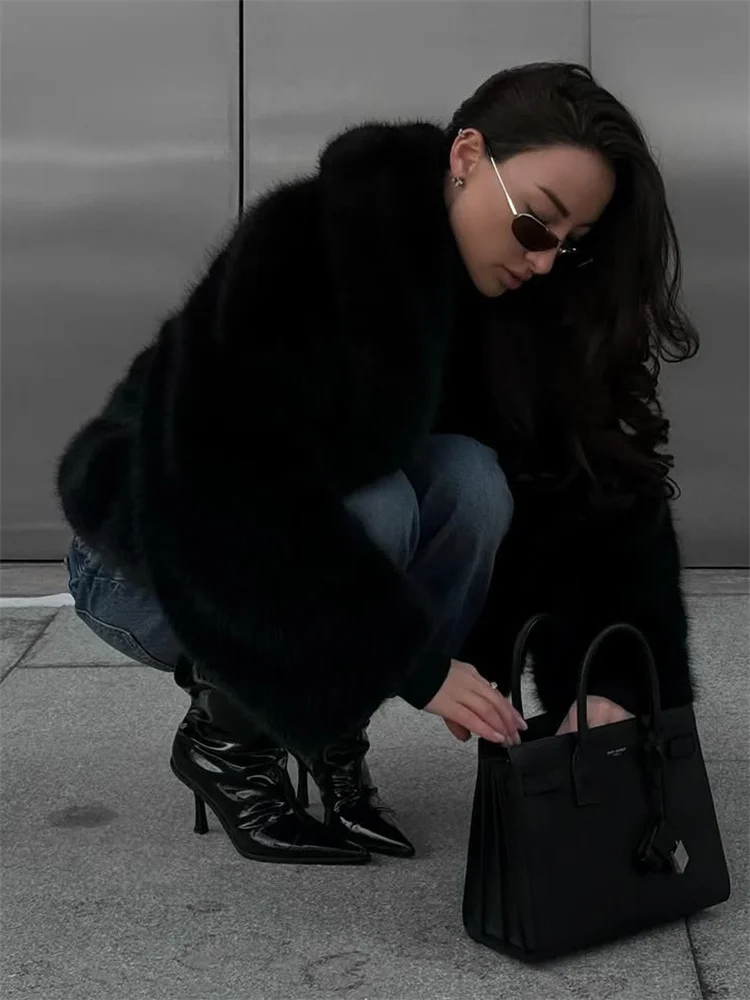 Tossy Winter Fashion Fur Feather Outwear For Women Lapel High Waist Warm Loose Long Sleeve Commute Coat Female Fur Feather 2025
