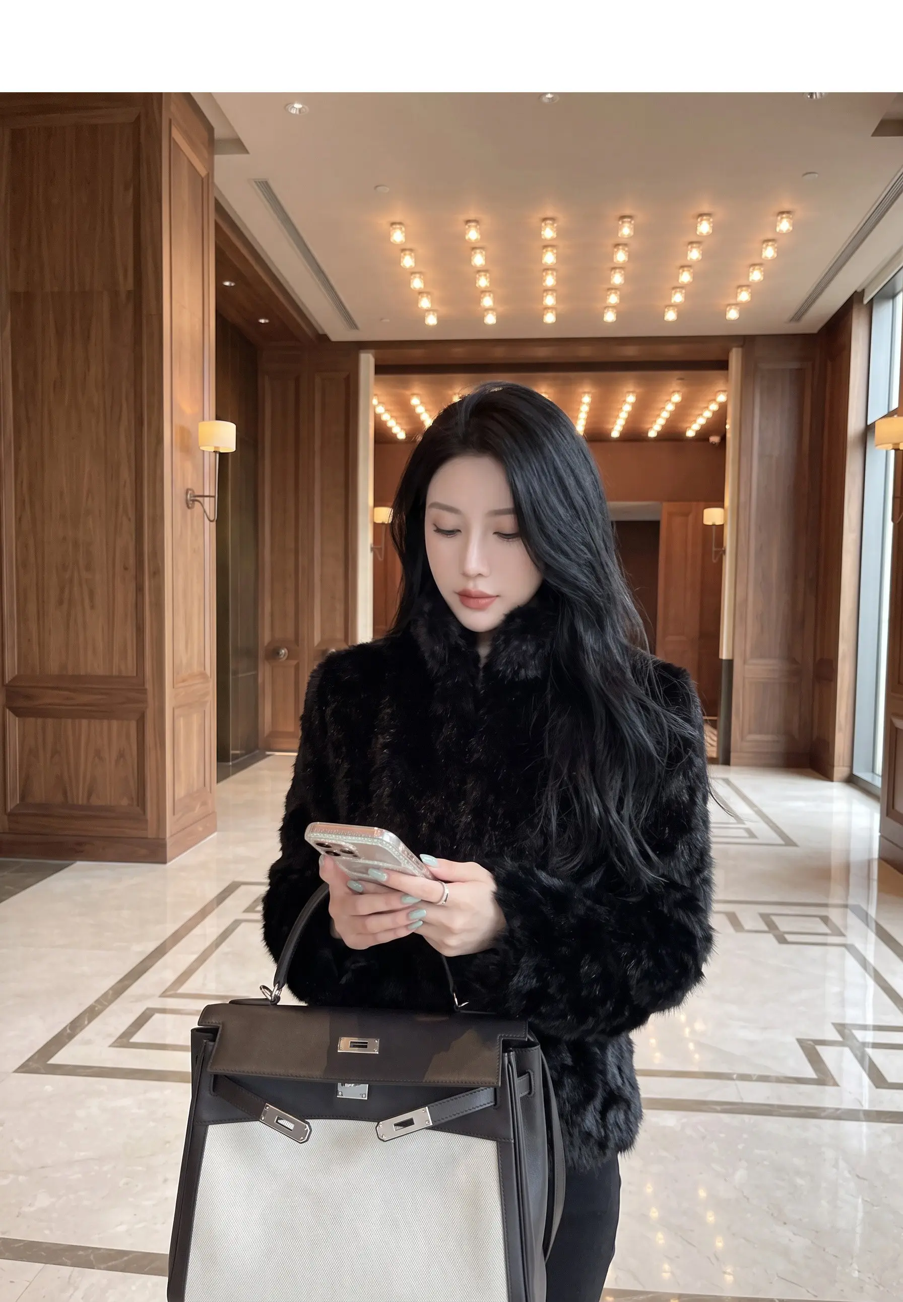 Autumn Winter Women Vintage Stand Collar Covered Buttons Faux Fur Coat Tie Bow Faux Leather Sashes Long Sleeve Warm Outerwear