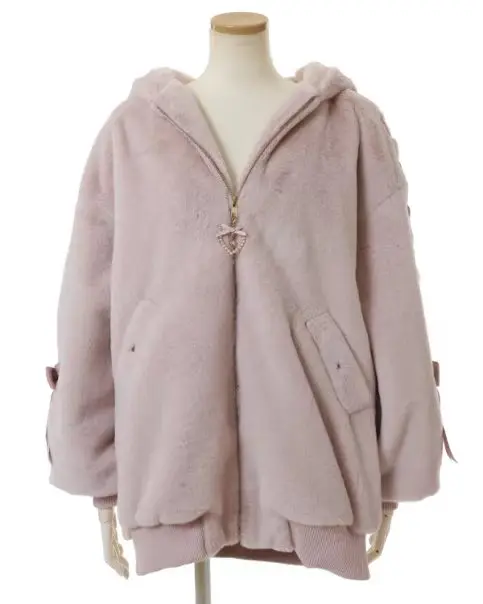 Lautaro Autumn Winter Thick Warm Sweet Cute Pink Faux Fur Coat Hoodie Women with Bunny Ears Lace Up Loose Clothes Fluffy Jacket