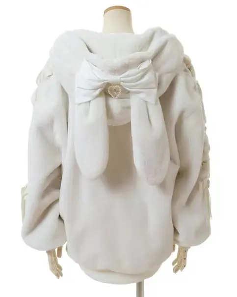 Lautaro Autumn Winter Thick Warm Sweet Cute Pink Faux Fur Coat Hoodie Women with Bunny Ears Lace Up Loose Clothes Fluffy Jacket