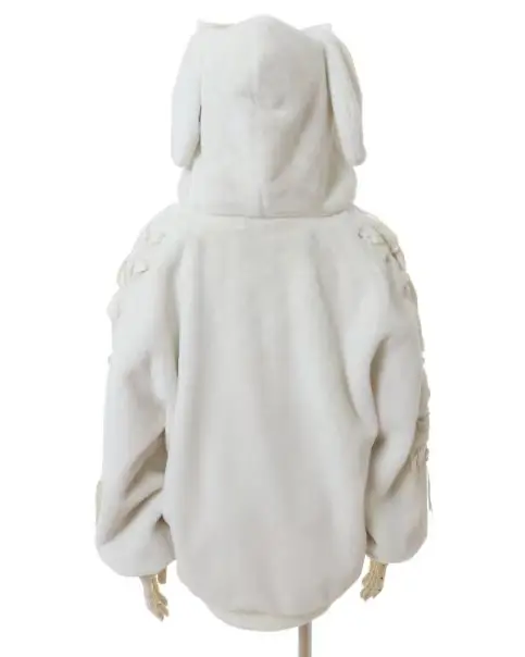 Lautaro Autumn Winter Thick Warm Sweet Cute Pink Faux Fur Coat Hoodie Women with Bunny Ears Lace Up Loose Clothes Fluffy Jacket
