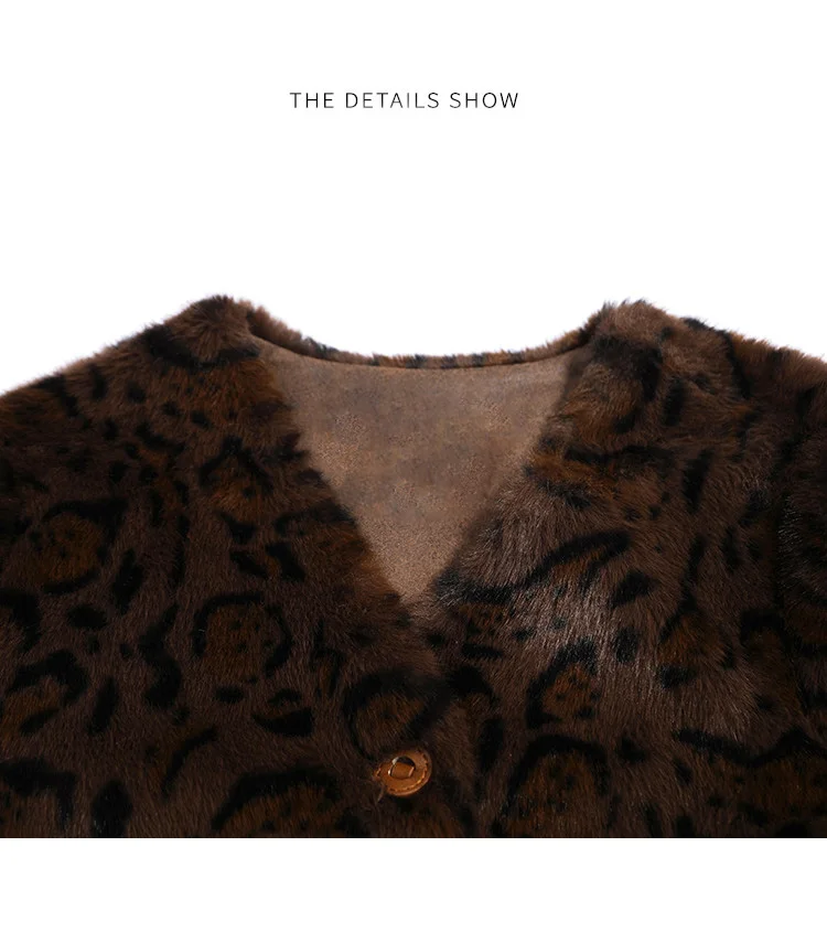 Louis Yao Ladies' Elegant Style Coat 2025 Autumn Winter V-Neck Regular Shoulder Sleeves Faux Mink Fur Pattern Print Women's Coat