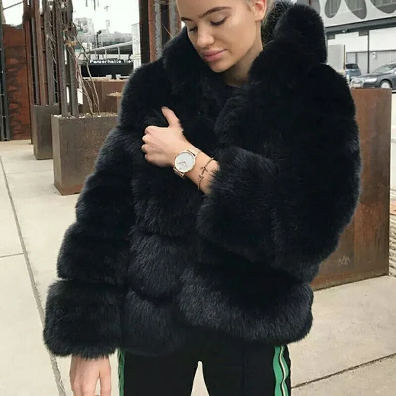 DEAT Fashion Imitation Fox Fur Grass Jacket Women's Hooded Loose Long Sleeves Patchwork Plush Thick Coat Winter New 7A975
