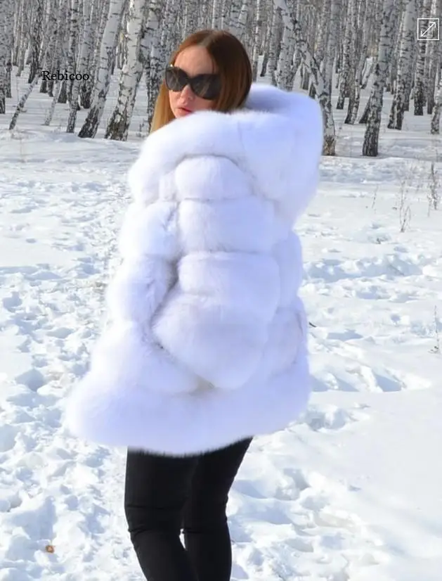 DEAT Fashion Imitation Fox Fur Grass Jacket Women's Hooded Loose Long Sleeves Patchwork Plush Thick Coat Winter New 7A975