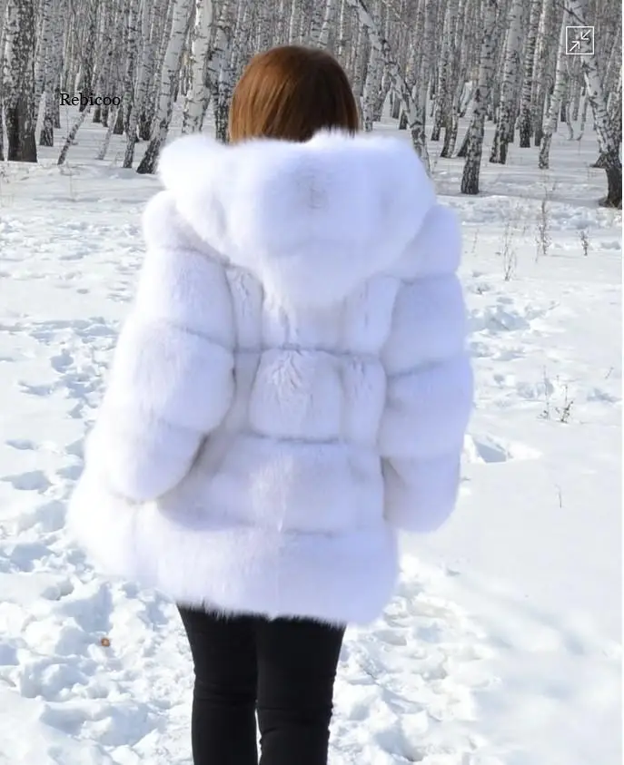 DEAT Fashion Imitation Fox Fur Grass Jacket Women's Hooded Loose Long Sleeves Patchwork Plush Thick Coat Winter New 7A975