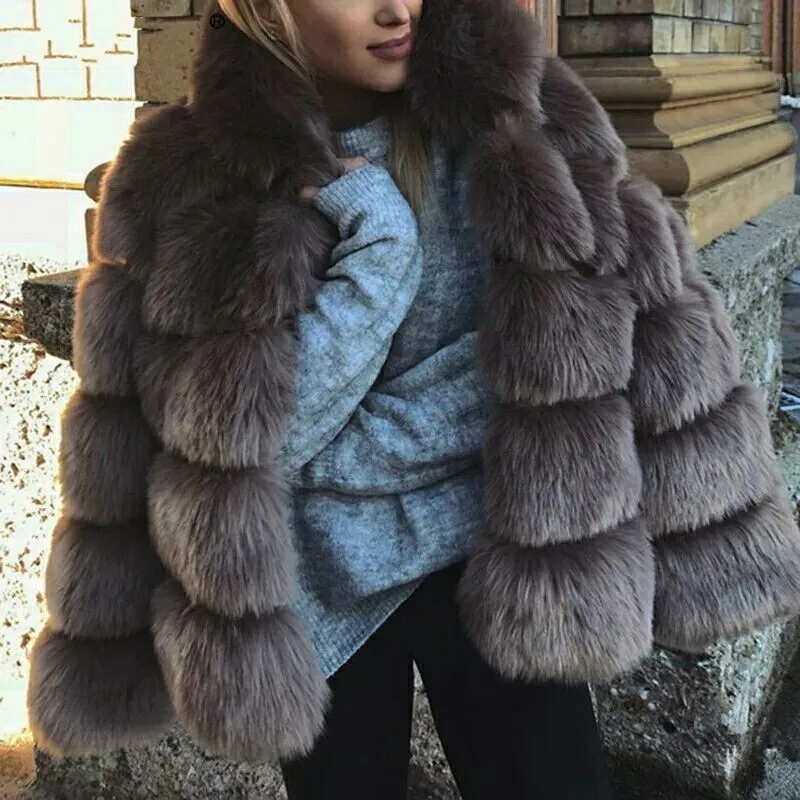 DEAT Fashion Imitation Fox Fur Grass Jacket Women's Hooded Loose Long Sleeves Patchwork Plush Thick Coat Winter New 7A975
