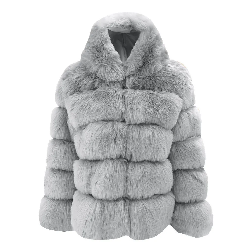 DEAT Fashion Imitation Fox Fur Grass Jacket Women's Hooded Loose Long Sleeves Patchwork Plush Thick Coat Winter New 7A975