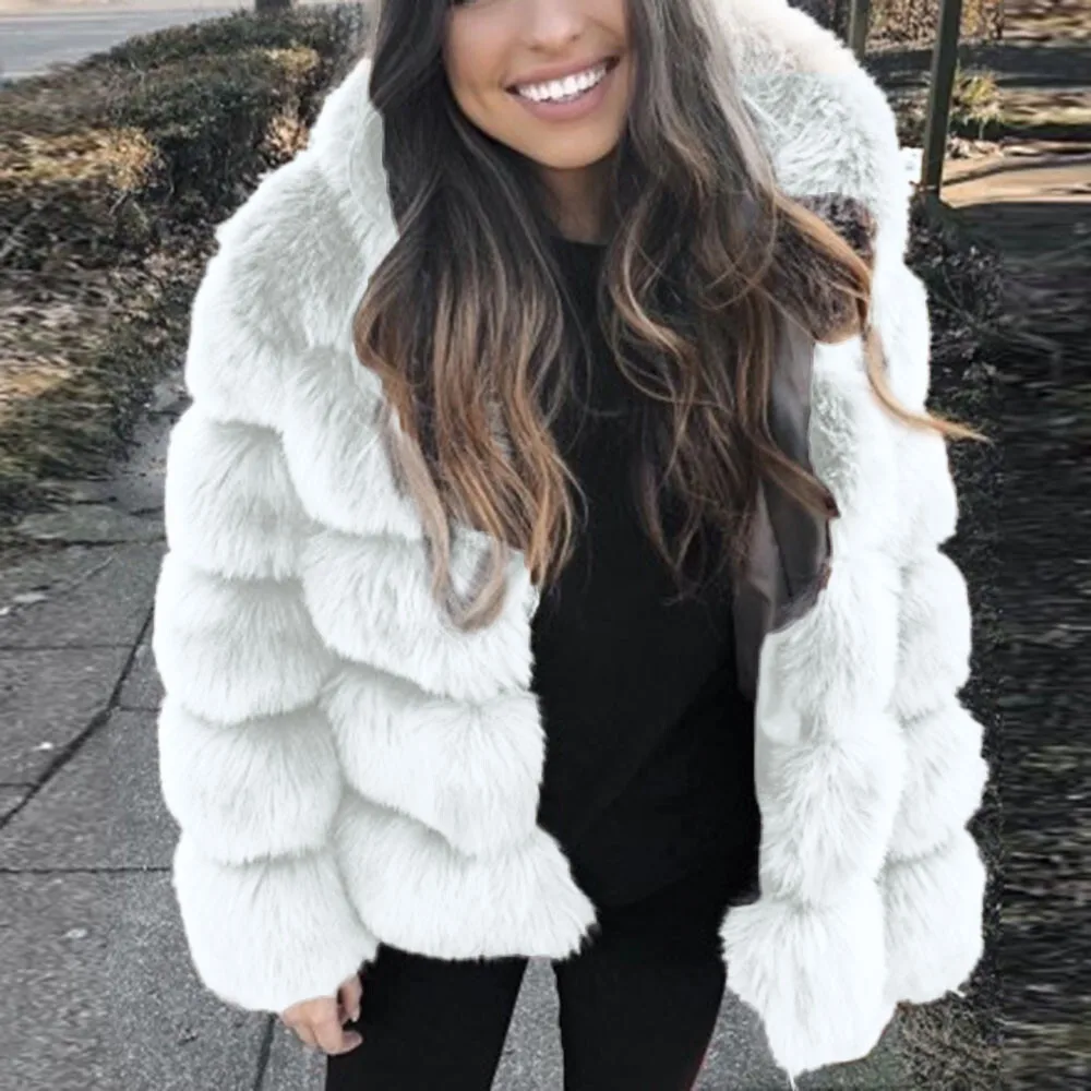 DEAT Fashion Imitation Fox Fur Grass Jacket Women's Hooded Loose Long Sleeves Patchwork Plush Thick Coat Winter New 7A975