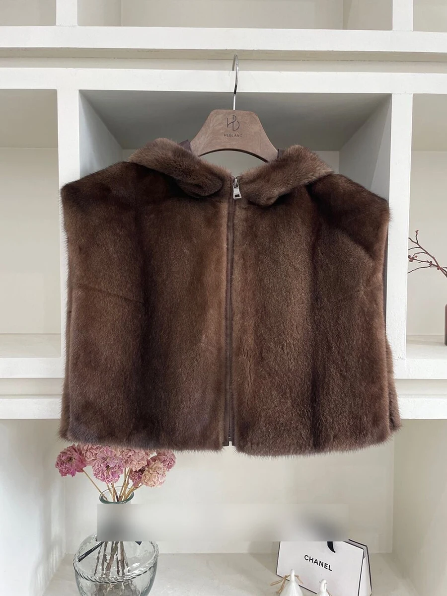 Women's Hooded Faux Fur Vest Zip Up Sleeveless Plush Thick Winter Warm Coat Elegant Luxe Chic Trendy Outerwear