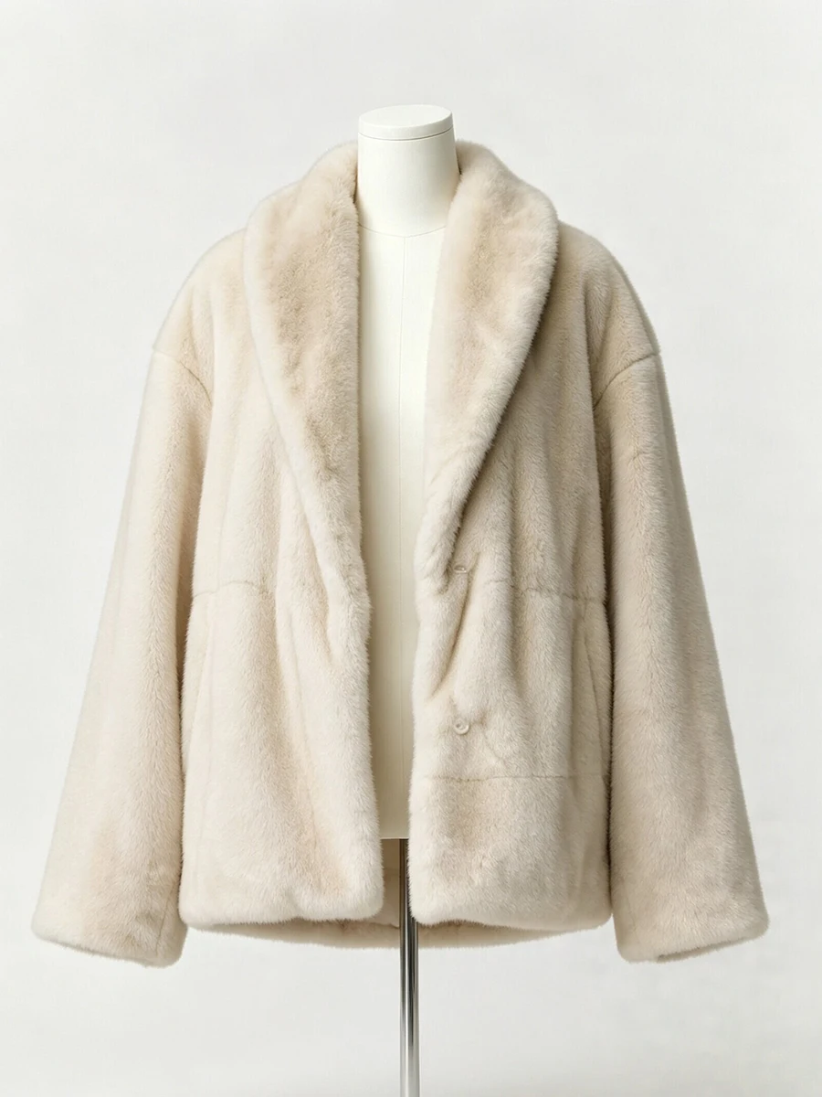LIMO Women Shawl Lapel Faux Mink Fur Short Coat Pocket Loose Long Sleeve  Warm Winter Elegant Ladies Fluffy Plush Outerwear
