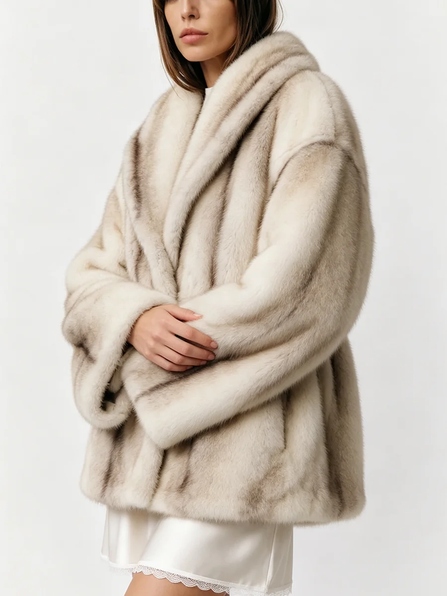 LIMO Women Shawl Lapel Faux Mink Fur Short Coat Pocket Loose Long Sleeve  Warm Winter Elegant Ladies Fluffy Plush Outerwear