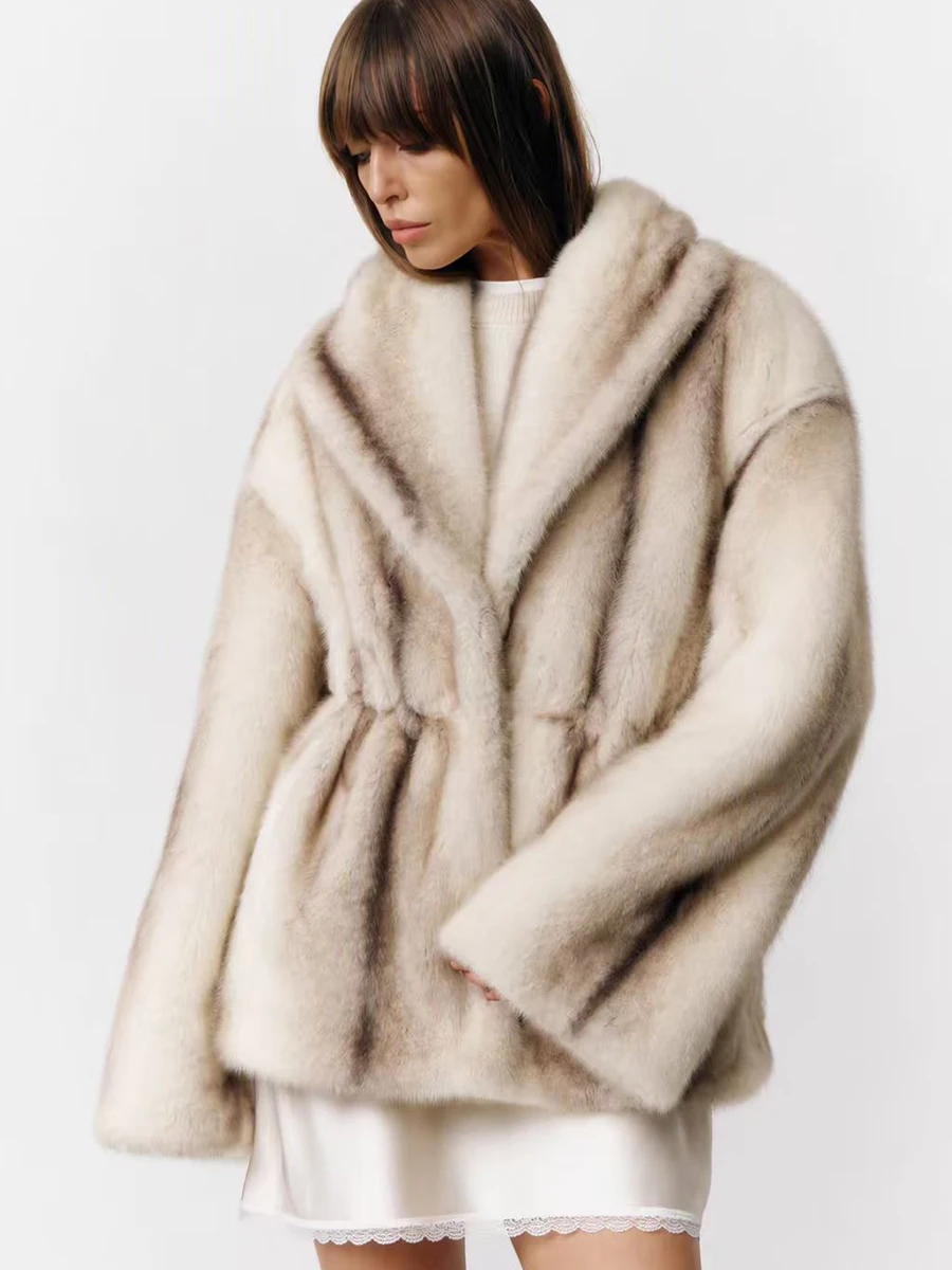 LIMO Women Shawl Lapel Faux Mink Fur Short Coat Pocket Loose Long Sleeve  Warm Winter Elegant Ladies Fluffy Plush Outerwear