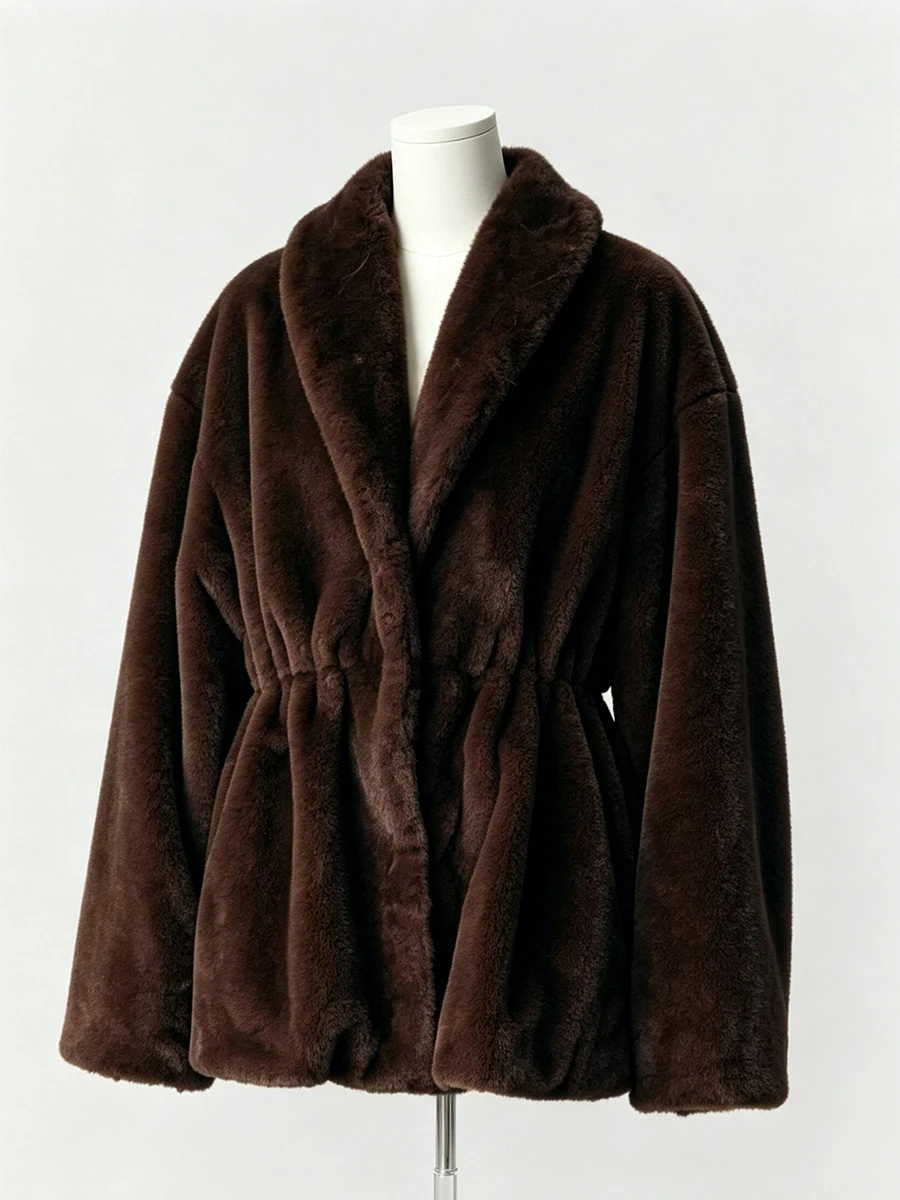 LIMO Women Shawl Lapel Faux Mink Fur Short Coat Pocket Loose Long Sleeve  Warm Winter Elegant Ladies Fluffy Plush Outerwear