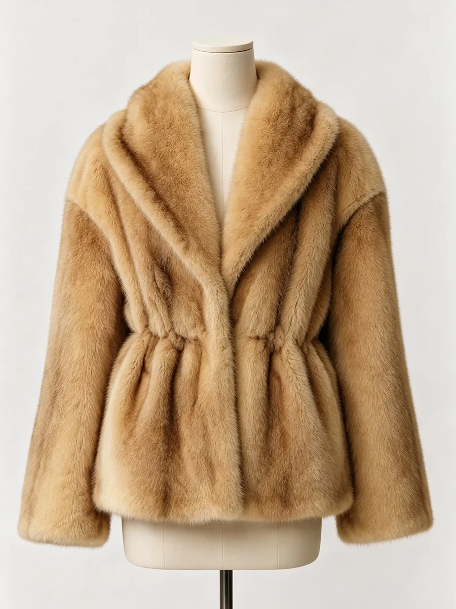 LIMO Women Shawl Lapel Faux Mink Fur Short Coat Pocket Loose Long Sleeve  Warm Winter Elegant Ladies Fluffy Plush Outerwear