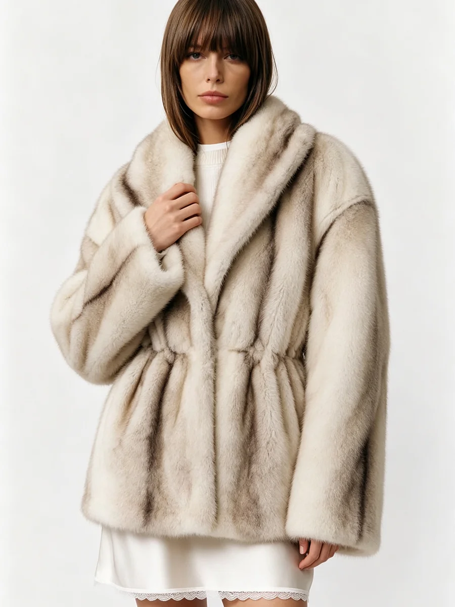 LIMO Women Shawl Lapel Faux Mink Fur Short Coat Pocket Loose Long Sleeve  Warm Winter Elegant Ladies Fluffy Plush Outerwear