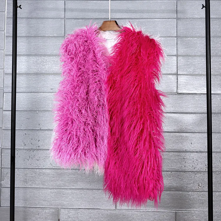 Vest Women Faux Fur Coats Jackets V Neck Sleeveless Vests Coat Thick Warm Y2k Streetwear Jacket Elegant Irregular Autumn Winter