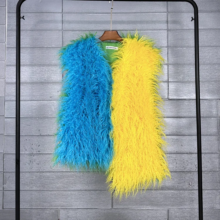 Vest Women Faux Fur Coats Jackets V Neck Sleeveless Vests Coat Thick Warm Y2k Streetwear Jacket Elegant Irregular Autumn Winter