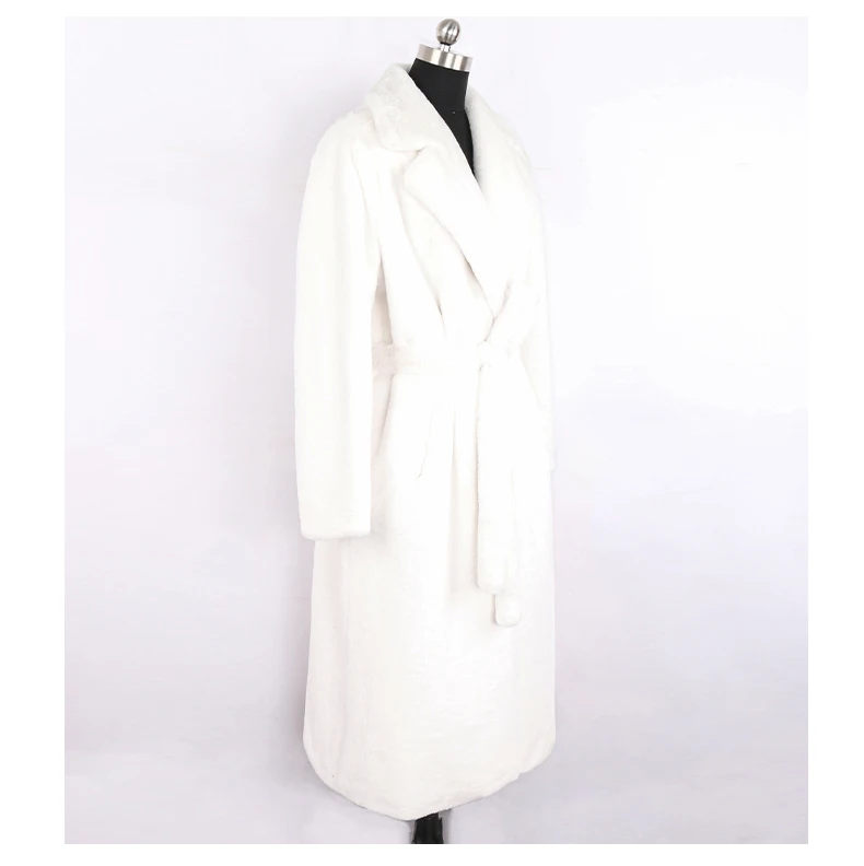 Nerazzurri Winter Long White Black Warm Fluffy Faux Fur Coat Women Long Sleeve Belt Lapel Stylish Korean Fashion without Buttons