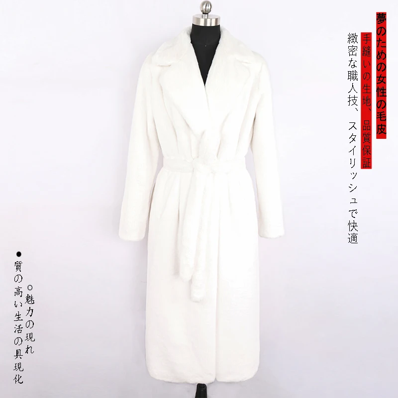 Nerazzurri Winter Long White Black Warm Fluffy Faux Fur Coat Women Long Sleeve Belt Lapel Stylish Korean Fashion without Buttons
