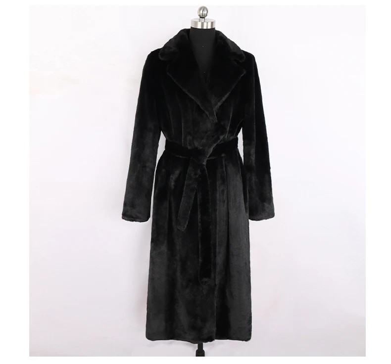 Nerazzurri Winter Long White Black Warm Fluffy Faux Fur Coat Women Long Sleeve Belt Lapel Stylish Korean Fashion without Buttons