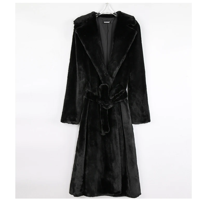 Nerazzurri Winter Long White Black Warm Fluffy Faux Fur Coat Women Long Sleeve Belt Lapel Stylish Korean Fashion without Buttons