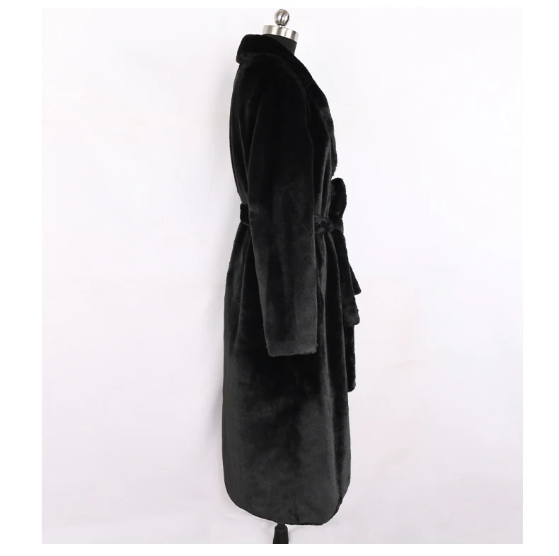Nerazzurri Winter Long White Black Warm Fluffy Faux Fur Coat Women Long Sleeve Belt Lapel Stylish Korean Fashion without Buttons