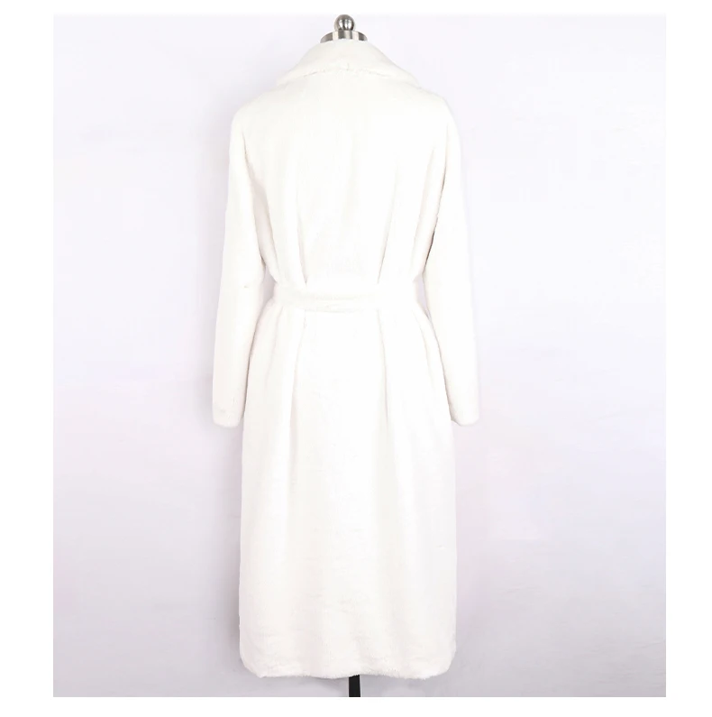 Nerazzurri Winter Long White Black Warm Fluffy Faux Fur Coat Women Long Sleeve Belt Lapel Stylish Korean Fashion without Buttons