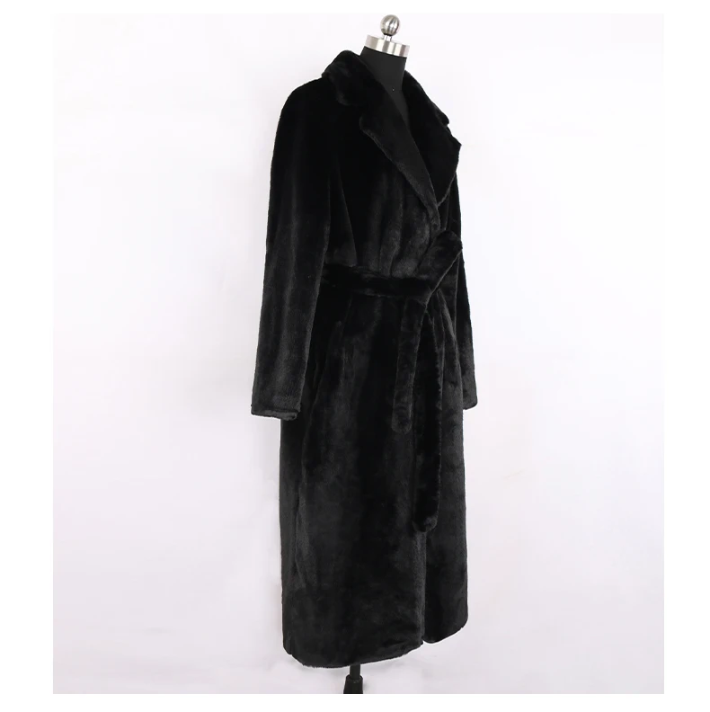 Nerazzurri Winter Long White Black Warm Fluffy Faux Fur Coat Women Long Sleeve Belt Lapel Stylish Korean Fashion without Buttons