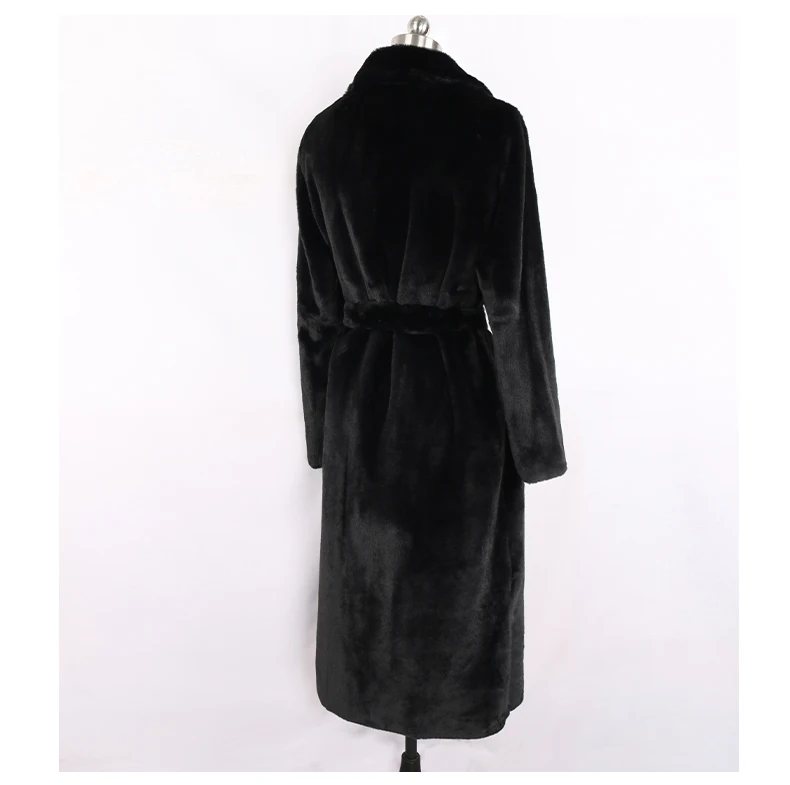 Nerazzurri Winter Long White Black Warm Fluffy Faux Fur Coat Women Long Sleeve Belt Lapel Stylish Korean Fashion without Buttons