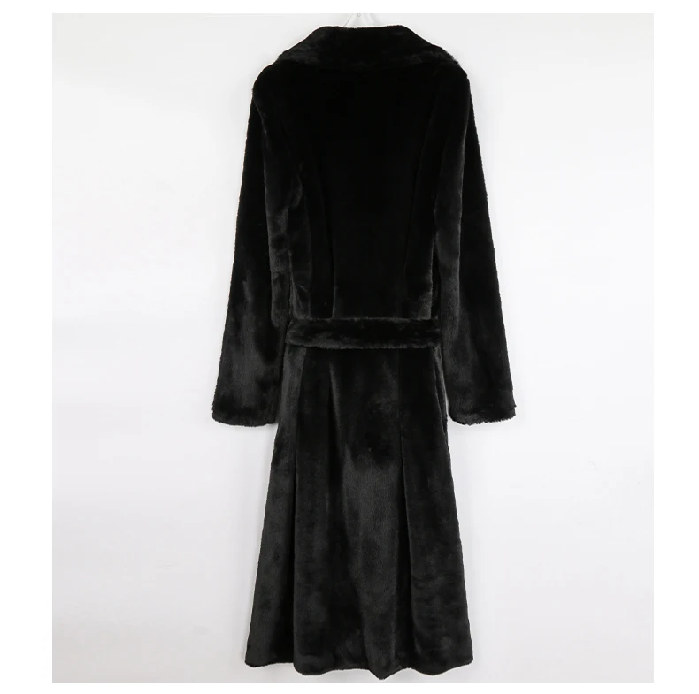 Nerazzurri Winter Long White Black Warm Fluffy Faux Fur Coat Women Long Sleeve Belt Lapel Stylish Korean Fashion without Buttons