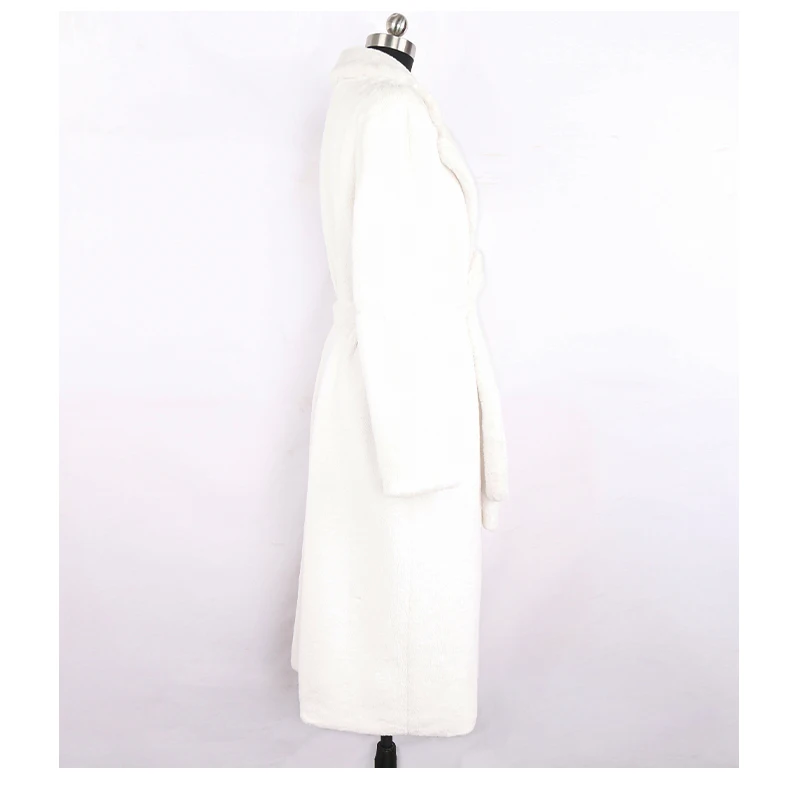 Nerazzurri Winter Long White Black Warm Fluffy Faux Fur Coat Women Long Sleeve Belt Lapel Stylish Korean Fashion without Buttons