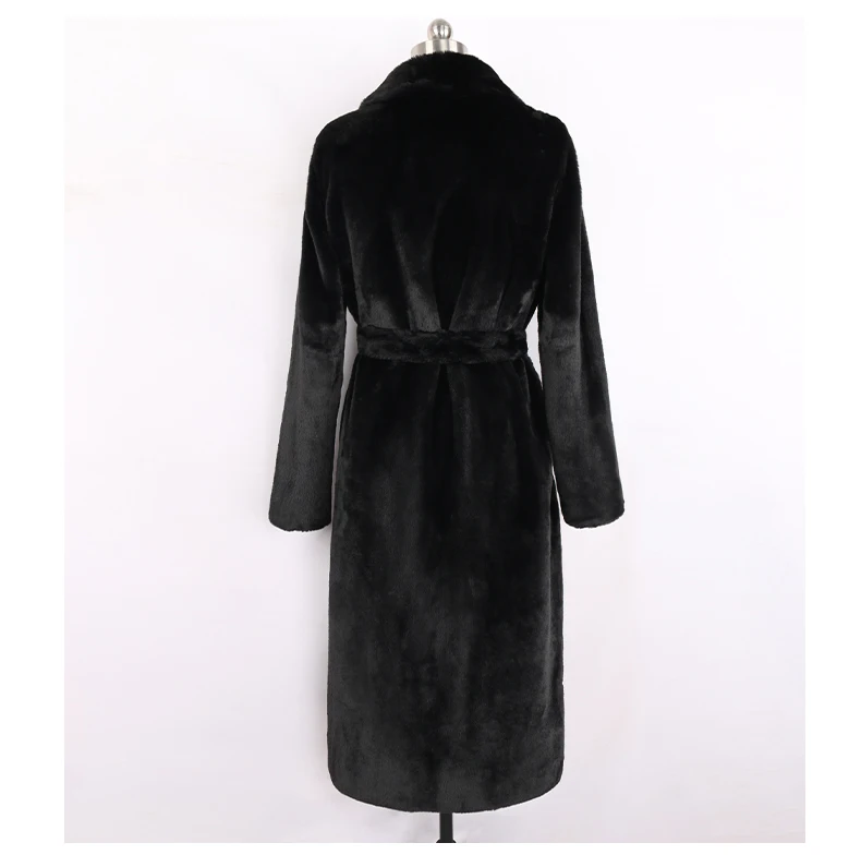 Nerazzurri Winter Long White Black Warm Fluffy Faux Fur Coat Women Long Sleeve Belt Lapel Stylish Korean Fashion without Buttons