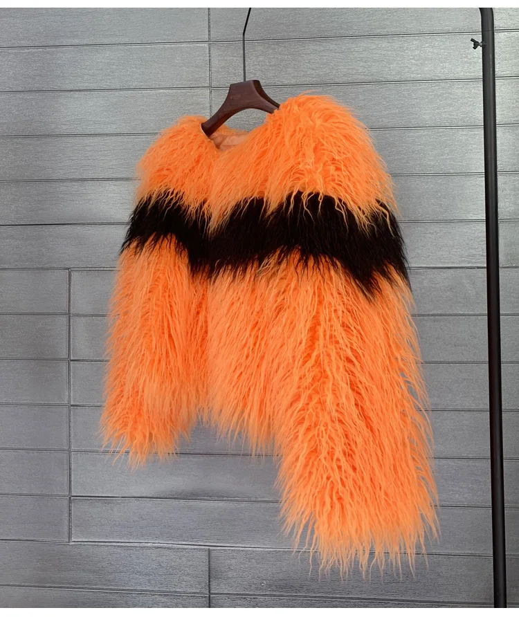 Faux Fur Women Short Coats Jackets Coat Thick Warm Y2k Streetwear Jacket Elegant Work Outerwear Round Neck Autumn Winter