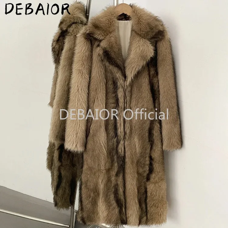 OFTBUY Women's New Autumn Winter Faux Fur Long Coat Lapel Belted Gradient Thick Warm Female Clothes Faux Fur Jacket Outerwear