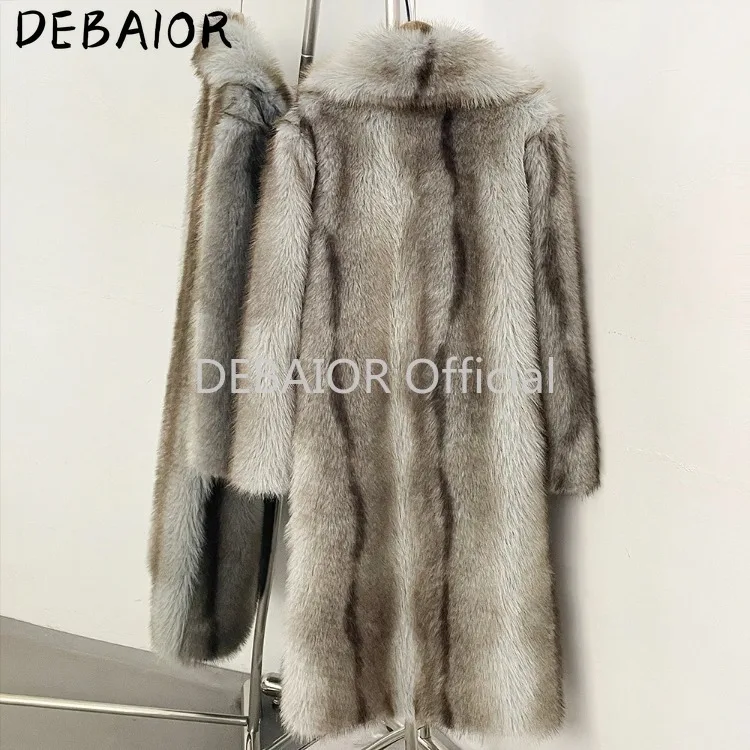 OFTBUY Women's New Autumn Winter Faux Fur Long Coat Lapel Belted Gradient Thick Warm Female Clothes Faux Fur Jacket Outerwear