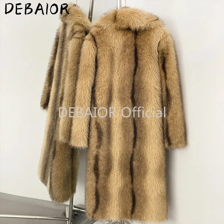 OFTBUY Women's New Autumn Winter Faux Fur Long Coat Lapel Belted Gradient Thick Warm Female Clothes Faux Fur Jacket Outerwear