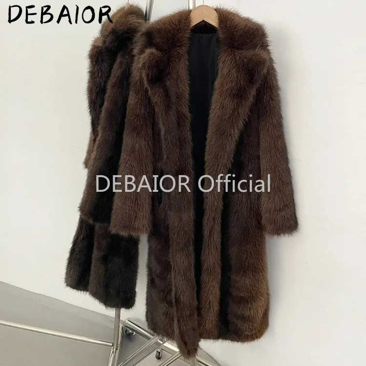 OFTBUY Women's New Autumn Winter Faux Fur Long Coat Lapel Belted Gradient Thick Warm Female Clothes Faux Fur Jacket Outerwear
