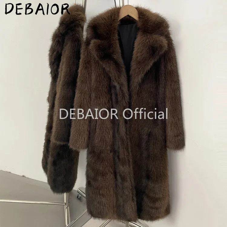 OFTBUY Women's New Autumn Winter Faux Fur Long Coat Lapel Belted Gradient Thick Warm Female Clothes Faux Fur Jacket Outerwear