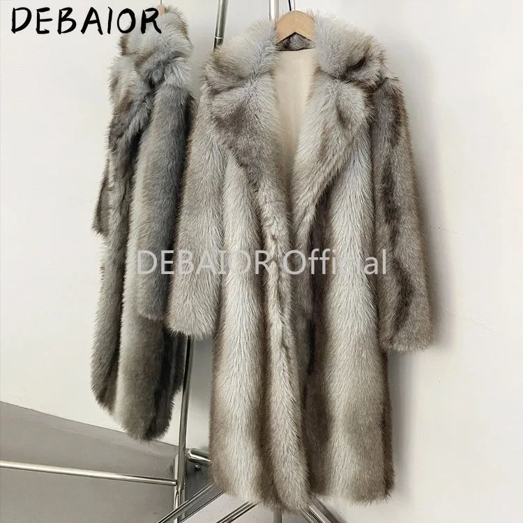 OFTBUY Women's New Autumn Winter Faux Fur Long Coat Lapel Belted Gradient Thick Warm Female Clothes Faux Fur Jacket Outerwear
