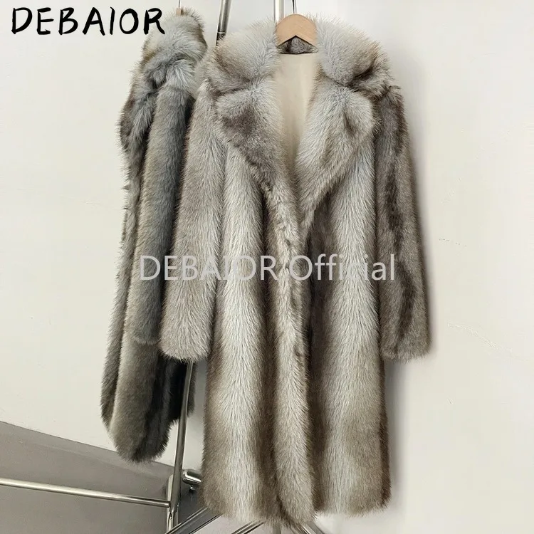 OFTBUY Women's New Autumn Winter Faux Fur Long Coat Lapel Belted Gradient Thick Warm Female Clothes Faux Fur Jacket Outerwear