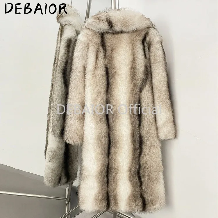 OFTBUY Women's New Autumn Winter Faux Fur Long Coat Lapel Belted Gradient Thick Warm Female Clothes Faux Fur Jacket Outerwear